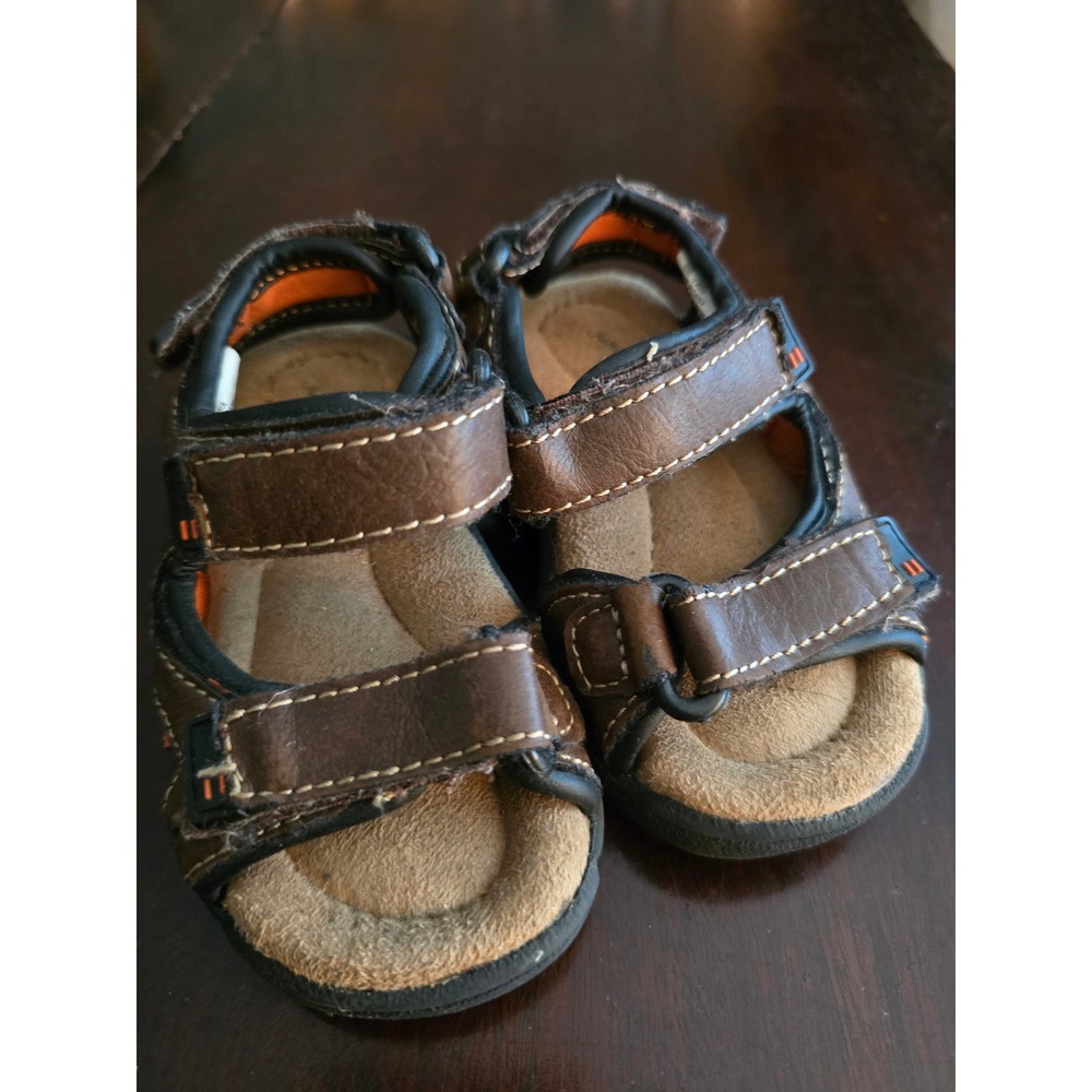Jumping‎ Beans Toddler Boys Brown Orange Fisherman Sandals Size 5 Triple Strap